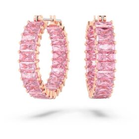 Pendientes de aro Matrix con corte baguette, rosa, chapados en tono oro rosa