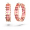 Pendientes de aro Matrix con corte baguette, rosa, chapados en tono oro rosa
