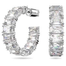 Pendientes de aro Matrix con corte octogonal, blancos, chapados en rodio
