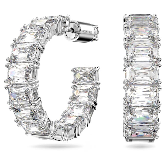 Pendientes de aro Matrix con corte octogonal, blancos, chapados en rodio Pendientes de aro Matrix con corte octogonal, blancos, chapados en rodio