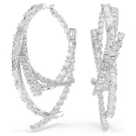 Pendientes de aro Matrix con cortes variados, blancos, chapados en rodio
