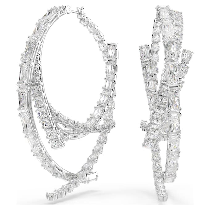 Pendientes de aro Matrix con cortes variados, blancos, chapados en rodio Pendientes de aro Matrix con cortes variados, blancos, chapados en rodio
