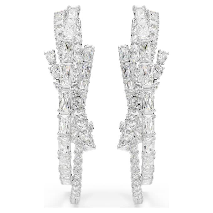 Pendientes de aro Matrix con cortes variados, blancos, chapados en rodio Pendientes de aro Matrix con cortes variados, blancos, chapados en rodio