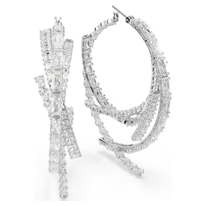 Pendientes de aro Matrix con cortes variados, blancos, chapados en rodio Pendientes de aro Matrix con cortes variados, blancos, chapados en rodio