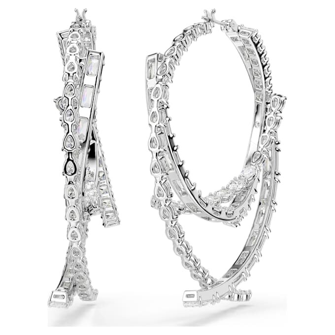Pendientes de aro Matrix con cortes variados, blancos, chapados en rodio Pendientes de aro Matrix con cortes variados, blancos, chapados en rodio