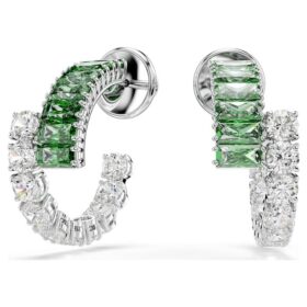 Pendientes de aro Matrix con cortes variados, verdes, chapados en rodio