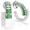Pendientes de aro Matrix con cortes variados, verdes, chapados en rodio