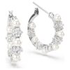 Pendientes de aro Matrix con perla de cristal, corte redondo, blancos, chapados en rodio