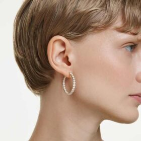 Pendientes de aro Matrix, corte redondo, blancos, chapados en tono dorado