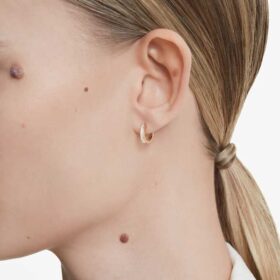 Pendientes de aro Matrix, corte redondo, blancos, chapados en tono oro rosa
