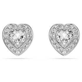 Pendientes de botón Ariana Grande x Swarovski con cortes variados, forma de corazón, blancos, chapados en rodio