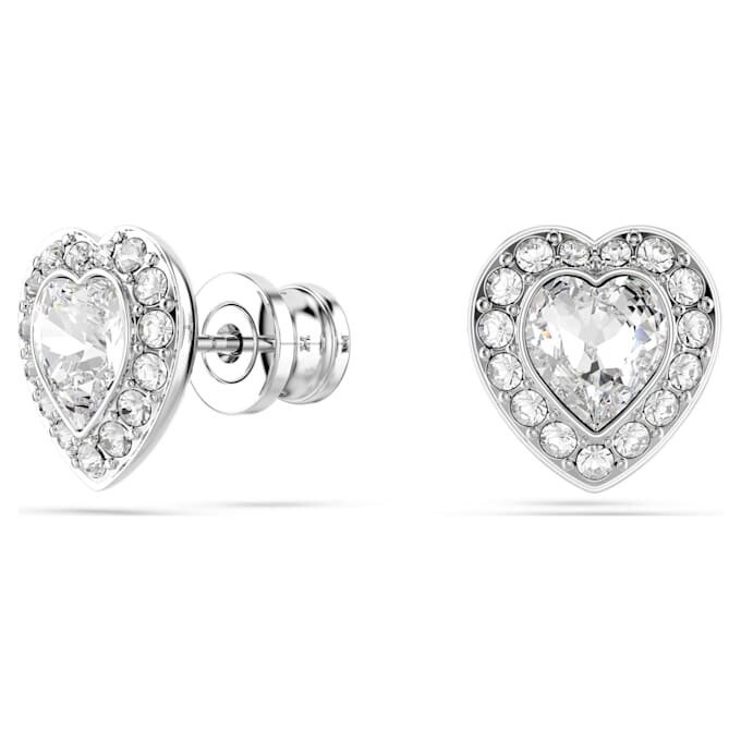 Pendientes de botón Ariana Grande x Swarovski con cortes variados, forma de corazón, blancos, chapados en rodio Pendientes de botón Ariana Grande x Swarovski con cortes variados, forma de corazón, blancos, chapados en rodio