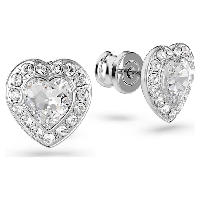 Pendientes de botón Ariana Grande x Swarovski con cortes variados, forma de corazón, blancos, chapados en rodio Pendientes de botón Ariana Grande x Swarovski con cortes variados, forma de corazón, blancos, chapados en rodio