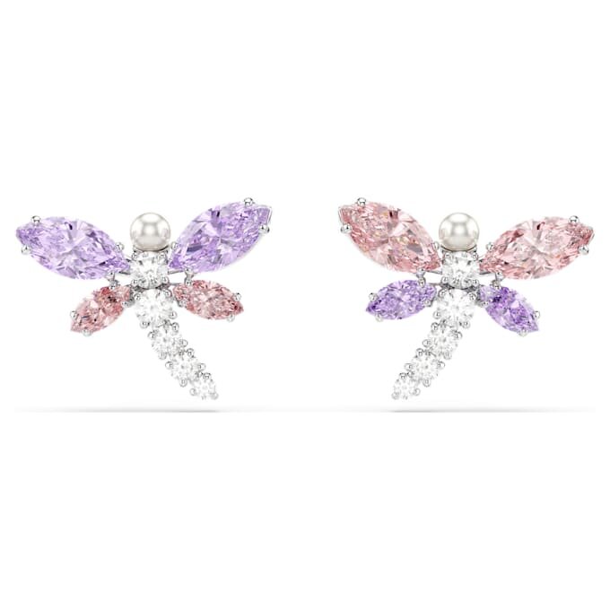 Pendientes de botón Ariana Grande X Swarovski con cortes variados, libélula, multicolor, chapados en rodio Pendientes de botón Ariana Grande X Swarovski con cortes variados, libélula, multicolor, chapados en rodio