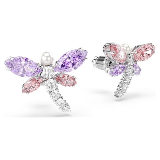 Pendientes de botón Ariana Grande X Swarovski con cortes variados, libélula, multicolor, chapados en rodio Pendientes de botón Ariana Grande X Swarovski con cortes variados, libélula, multicolor, chapados en rodio