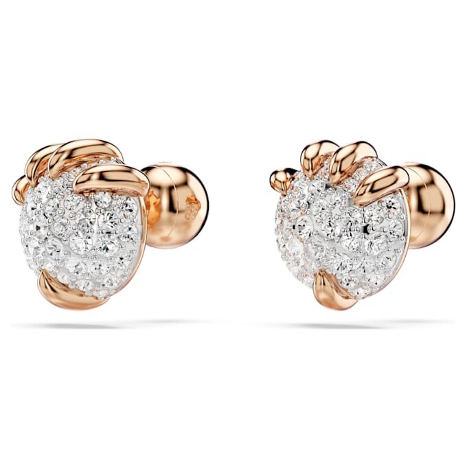 Pendientes de botón con dragón y fénix, garra de dragón, blancos, chapados en tono oro rosa Pendientes de botón con dragón y fénix, garra de dragón, blancos, chapados en tono oro rosa