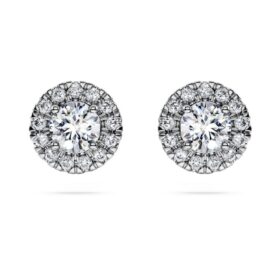 Pendientes de botón «Eternity Halo» con diamantes cultivados en laboratorio, 0,75 ct en total, forma redonda, oro blanco de 14K