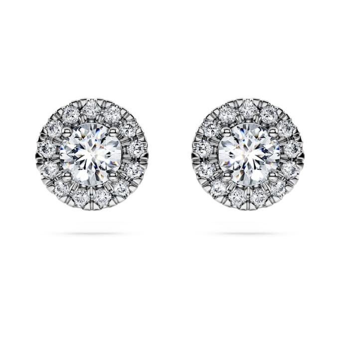 Pendientes de botón «Eternity Halo» con diamantes cultivados en laboratorio, 0,75 ct en total, forma redonda, oro blanco de 14K Pendientes de botón «Eternity Halo» con diamantes cultivados en laboratorio, 0,75 ct en total, forma redonda, oro blanco de 14K
