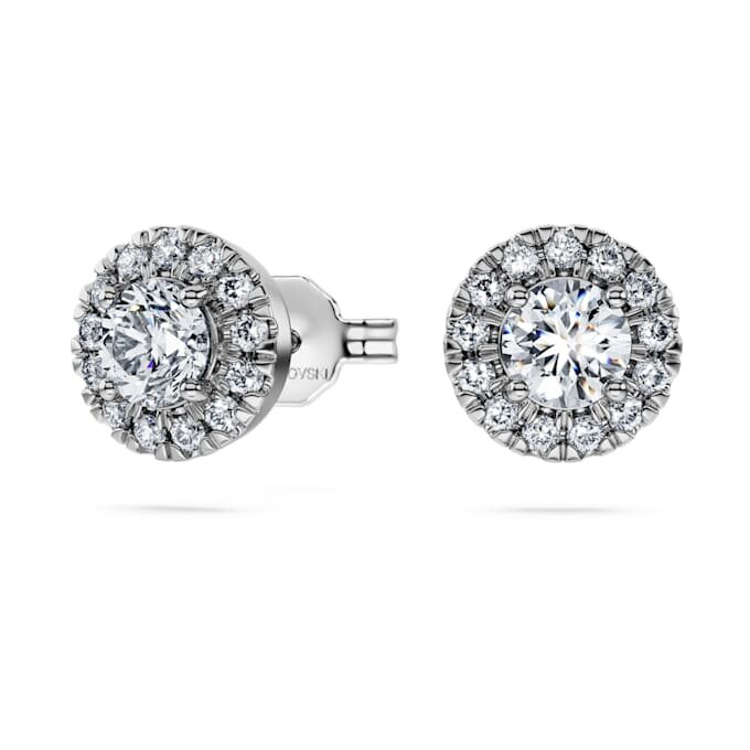 Pendientes de botón «Eternity Halo» con diamantes cultivados en laboratorio, 0,75 ct en total, forma redonda, oro blanco de 14K Pendientes de botón «Eternity Halo» con diamantes cultivados en laboratorio, 0,75 ct en total, forma redonda, oro blanco de 14K
