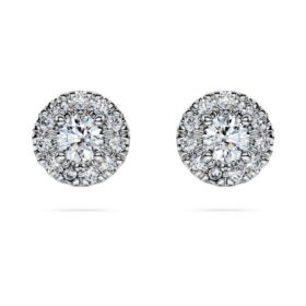 Pendientes de botón «Eternity Halo» con diamantes cultivados en laboratorio de 0,45 quilates en total, forma redonda, plata de ley