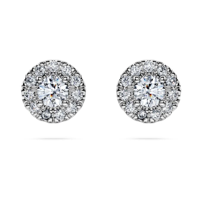 Pendientes de botón «Eternity Halo» con diamantes cultivados en laboratorio de 0,45 quilates en total, forma redonda, plata de ley Pendientes de botón «Eternity Halo» con diamantes cultivados en laboratorio de 0,45 quilates en total, forma redonda, plata de ley