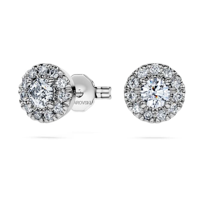 Pendientes de botón «Eternity Halo» con diamantes cultivados en laboratorio de 0,45 quilates en total, forma redonda, plata de ley Pendientes de botón «Eternity Halo» con diamantes cultivados en laboratorio de 0,45 quilates en total, forma redonda, plata de ley