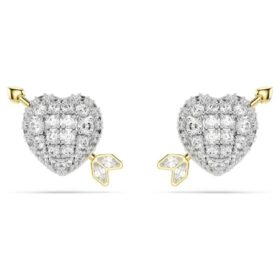 Pendientes de botón Idyllia con cortes variados, corazón con flecha, blancos, acabado en metales mixtos