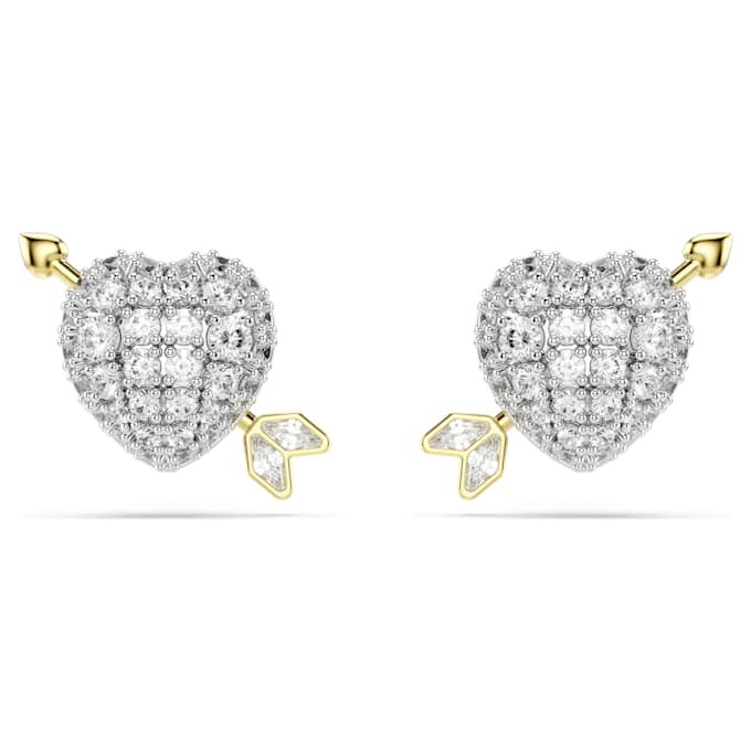 Pendientes de botón Idyllia con cortes variados, corazón con flecha, blancos, acabado en metales mixtos Pendientes de botón Idyllia con cortes variados, corazón con flecha, blancos, acabado en metales mixtos
