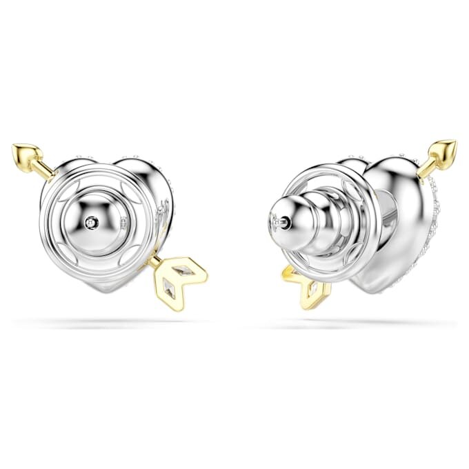 Pendientes de botón Idyllia con cortes variados, corazón con flecha, blancos, acabado en metales mixtos Pendientes de botón Idyllia con cortes variados, corazón con flecha, blancos, acabado en metales mixtos