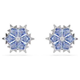 Pendientes de botón «Magic» con motivo de copo de nieve, azules, chapados en rodio