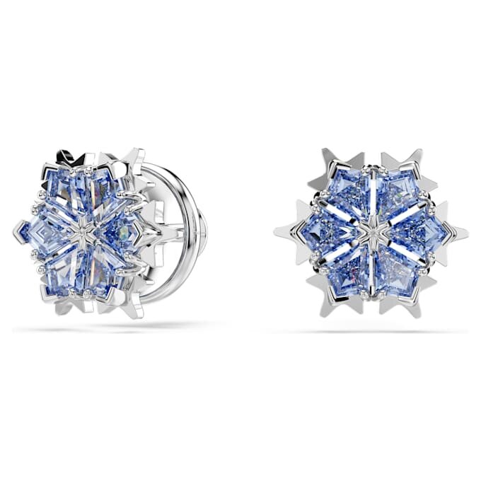 Pendientes de botón «Magic» con motivo de copo de nieve, azules, chapados en rodio Pendientes de botón «Magic» con motivo de copo de nieve, azules, chapados en rodio