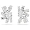 Pendientes de botón Mesmera con cortes variados, flor, blancos, chapados en rodio Pendientes de botón Mesmera con cortes variados, flor, blancos, chapados en rodio