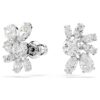 Pendientes de botón Mesmera con cortes variados, flor, blancos, chapados en rodio Pendientes de botón Mesmera con cortes variados, flor, blancos, chapados en rodio