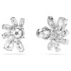 Pendientes de botón Mesmera con cortes variados, flor, blancos, chapados en rodio Pendientes de botón Mesmera con cortes variados, flor, blancos, chapados en rodio