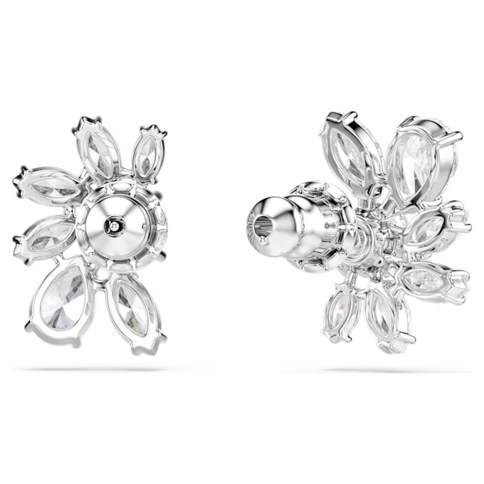 Pendientes de botón Mesmera con cortes variados, flor, blancos, chapados en rodio Pendientes de botón Mesmera con cortes variados, flor, blancos, chapados en rodio