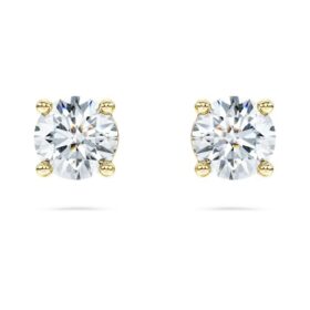 Pendientes de botón solitarios «Eternity» con diamantes cultivados en laboratorio, 1 Ct en total, forma redonda, oro amarillo de 14K
