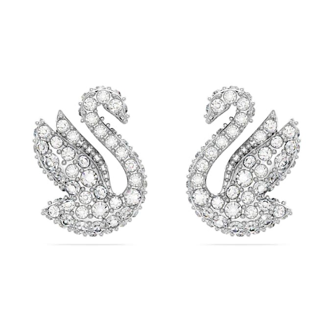 Pendientes de botón «Swan» (cisne), blancos, chapados en rodio Pendientes de botón «Swan» (cisne), blancos, chapados en rodio