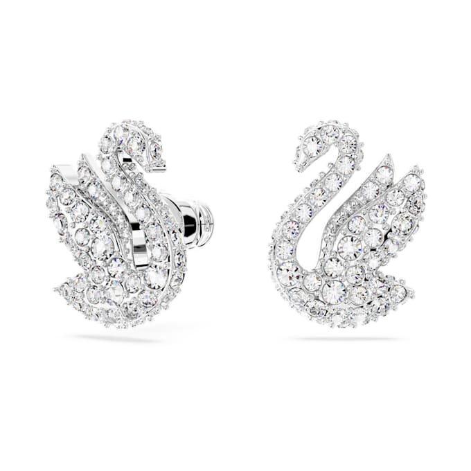 Pendientes de botón «Swan» (cisne), blancos, chapados en rodio Pendientes de botón «Swan» (cisne), blancos, chapados en rodio