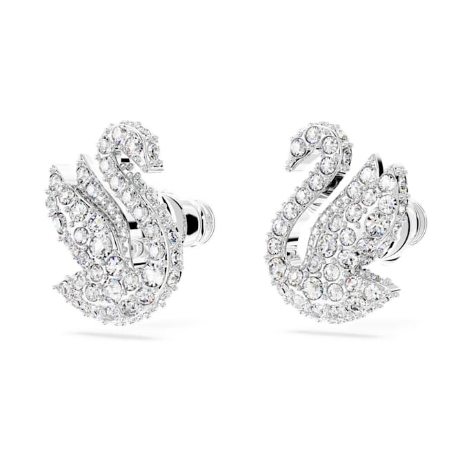 Pendientes de botón «Swan» (cisne), blancos, chapados en rodio Pendientes de botón «Swan» (cisne), blancos, chapados en rodio