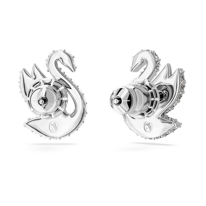Pendientes de botón «Swan» (cisne), blancos, chapados en rodio Pendientes de botón «Swan» (cisne), blancos, chapados en rodio