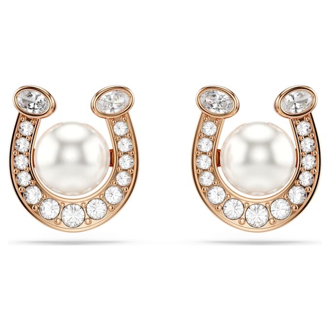 Pendientes de botón Symbolica con perla de cristal, pavé, herradura, blancos, chapados en tono oro rosa Pendientes de botón Symbolica con perla de cristal, pavé, herradura, blancos, chapados en tono oro rosa