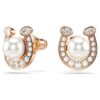 Pendientes de botón Symbolica con perla de cristal, pavé, herradura, blancos, chapados en tono oro rosa Pendientes de botón Symbolica con perla de cristal, pavé, herradura, blancos, chapados en tono oro rosa