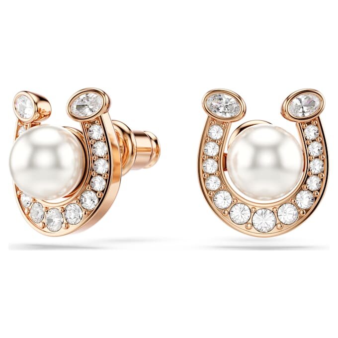 Pendientes de botón Symbolica con perla de cristal, pavé, herradura, blancos, chapados en tono oro rosa Pendientes de botón Symbolica con perla de cristal, pavé, herradura, blancos, chapados en tono oro rosa
