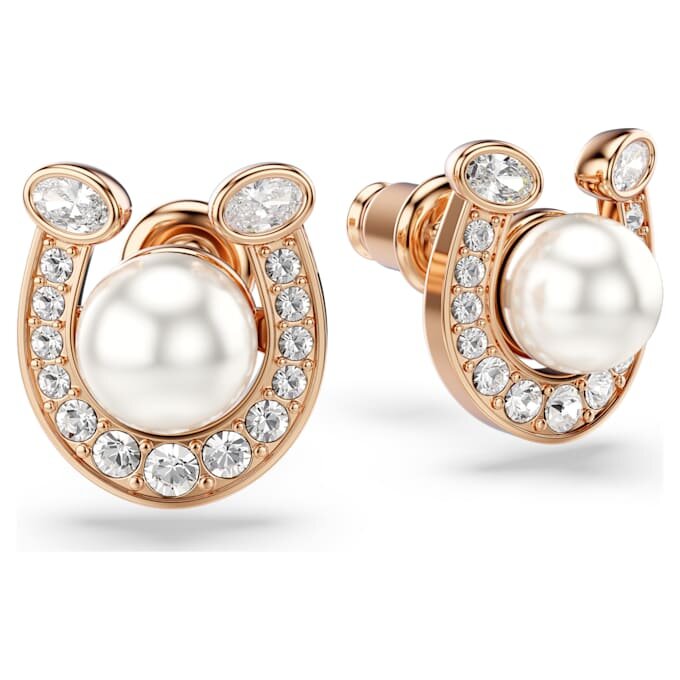 Pendientes de botón Symbolica con perla de cristal, pavé, herradura, blancos, chapados en tono oro rosa Pendientes de botón Symbolica con perla de cristal, pavé, herradura, blancos, chapados en tono oro rosa