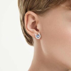 Pendientes de botón Symbolica, corte redondo, pavé, herradura, azul, chapados en rodio