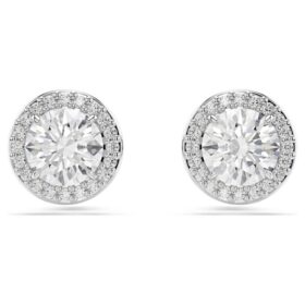 Pendientes de botón Una Angelic, corte redondo, pavé, blancos, chapados en rodio