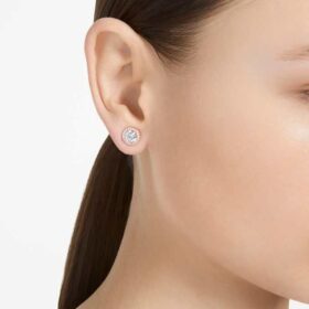 Pendientes de botón Una Angelic, corte redondo, pavé, blancos, chapados en tono oro rosa