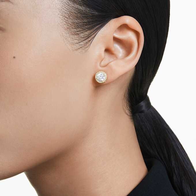 Pendientes de botón «Una Angelic» de corte redondo, tono dorado, chapados en tono dorado Pendientes de botón «Una Angelic» de corte redondo, tono dorado, chapados en tono dorado