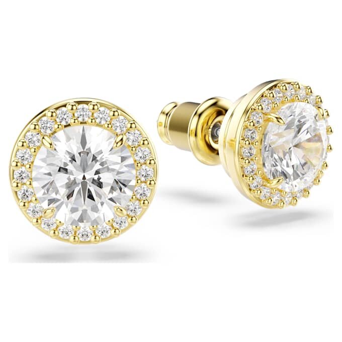 Pendientes de botón «Una Angelic» de corte redondo, tono dorado, chapados en tono dorado Pendientes de botón «Una Angelic» de corte redondo, tono dorado, chapados en tono dorado