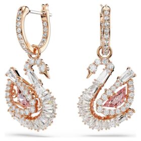Pendientes de cisne con pavé, cisne, rosa